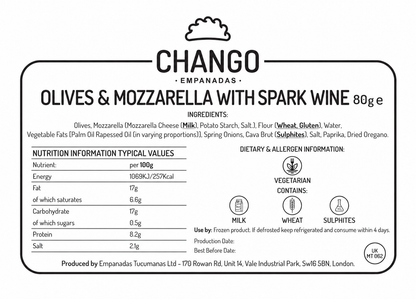 Olives & Mozzarella With Spark Wine (6 Units - Half a Dozen) - Chango Empanadas