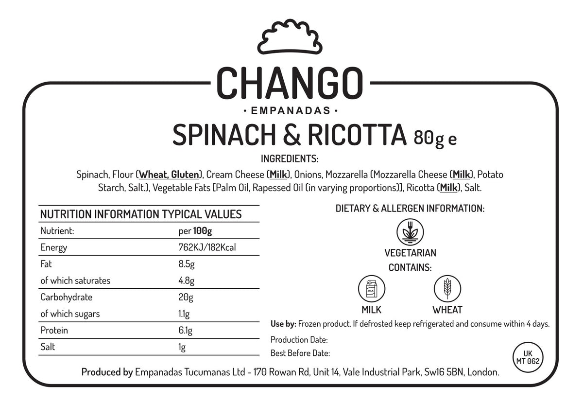 Spinach & Ricotta (6 Units - Half a Dozen) - Chango Empanadas